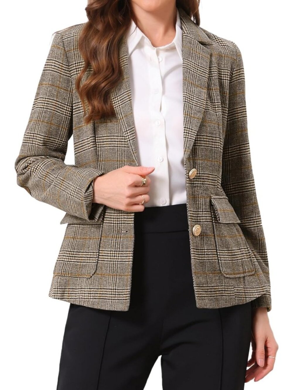 Vintage Plaid Long Sleeve Blazer Jacket for Women | Business Casual Chic Style